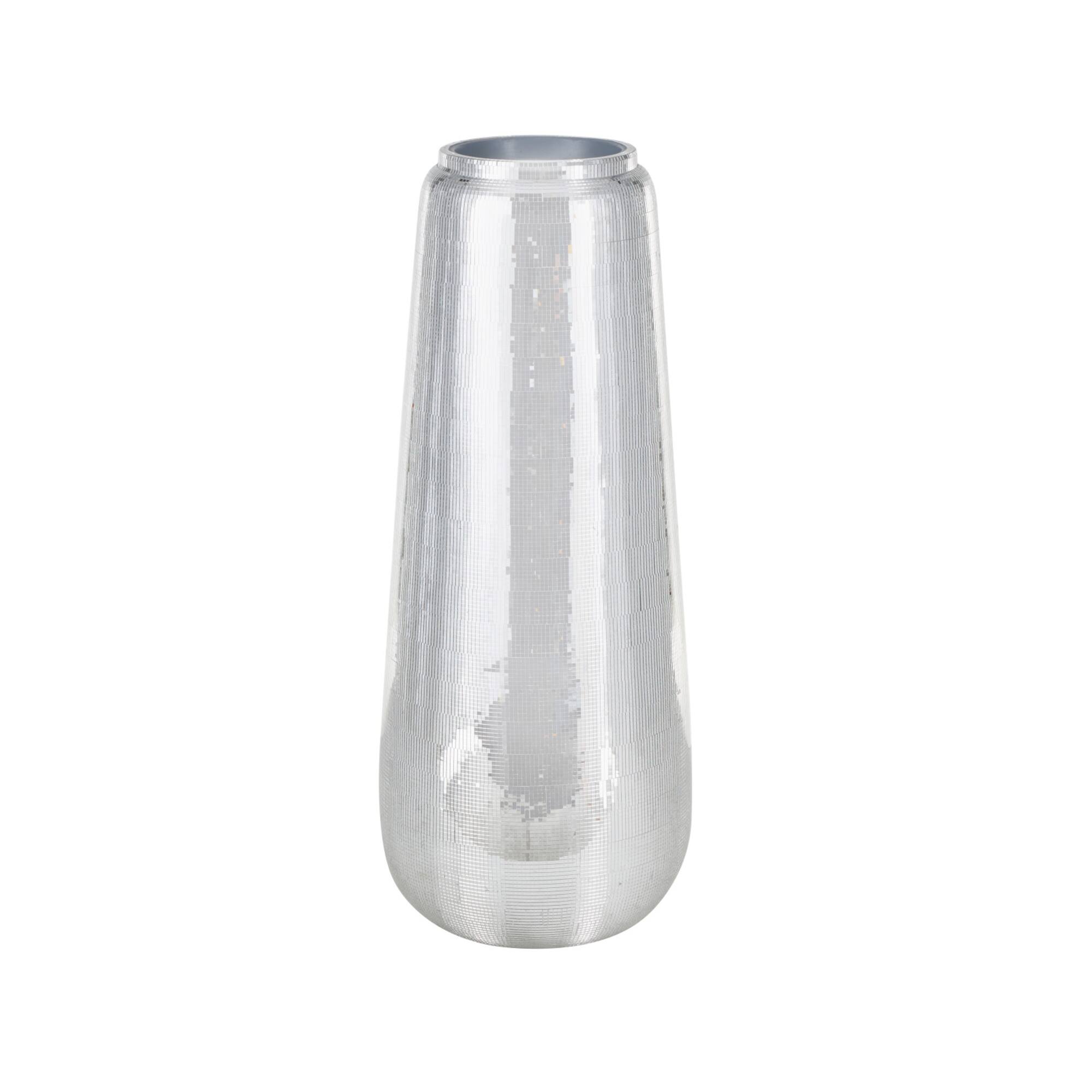 40" Silver Fiberglass Mosaic Floor Vase with Blue Interior,
